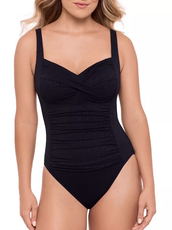 Swim Solutions Other - NWT Swim Solutions Black Ruched V-Neck One-Piece Sz 8
